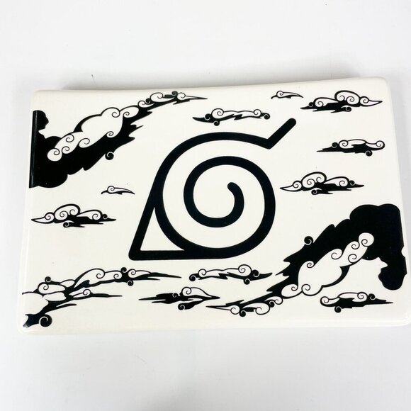 Naruto Shippuden Ceramic Sushi Tray Plate Hidden Leaf Village Symbol Black White - Picture 1 of 4